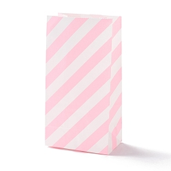 Pink Rectangle Kraft Paper Bags, None Handles, Gift Bags, Stripe Pattern, Pink, 9.1x5.8x17.9cm