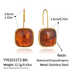 Красный 304 квадратные серьги-подвески из нержавеющей стали и смолы, реальный 18 k позолоченный, красные, 36x19 мм