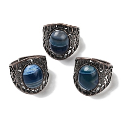 Полосатый Агат Овальные регулируемые кольца с натуральным агатом и полосками, без свинца и без кадмия, латунные кольца на палец с красной медью для женщин и мужчин, 24.4 мм, внутренний диаметр: 19.2 мм