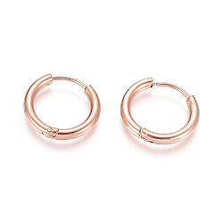 Rose Gold Ion Plating(IP) 304 Stainless Steel Huggie Hoop Earrings, Hypoallergenic Earrings, with 316 Surgical Stainless Steel Pin, Rose Gold, 12 Gauge, 12~13x2mm, Pin: 1mm, Inner Diameter: 8mm