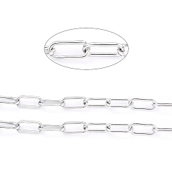 Stainless Steel Color 304 Stainless Steel Paperclip Chains, Drawn Elongated Cable Chain, Unwelded, with Spool, Stainless Steel Color, 16.8x7.2x1.5mm, about 32.8 Feet(10m)/roll