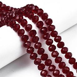 Dark Red Glass Beads Strands, Faceted, Rondelle, Dark Red, 10x8mm, Hole: 1mm, about 65~66pcs/strand, 20.8~21.2 inch(53~54cm)