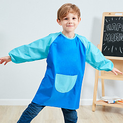 Dodger Blue Kids Art Smock Apron, Long Sleeve Waterproof Bib, for Painting or Eating, Dodger Blue, 55cm