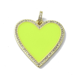 Lawn Green Rack Plating Real 18K Gold Plated Brass Micro Pave Cubic Zirconia Pendants, with Enamel, Long-Lasting Plated, Lead Free & Cadmium Free, Heart, Lawn Green, 31x30.5x2.5mm, Hole: 4.5x3mm