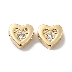 Clear Real 18K Gold Plated Brass Beads, with Glass, Heart, Clear, 7x7.5x3.5mm, Hole: 1mm