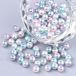 Sky Blue Rainbow ABS Plastic Imitation Pearl Beads, Gradient Mermaid Pearl Beads, Round, Sky Blue, 5x4.5mm, Hole: 1.4mm, about 9000pcs/500g