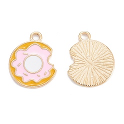 Pink Light Gold Plated Alloy Enamel Pendants, Donut, Pink, 18.5x14.5x1.2mm, Hole: 1.8mm