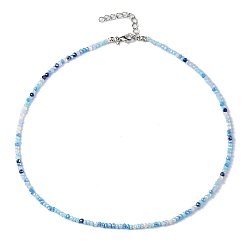 Blue Bling Glass Beaded Necklace for Women, Blue, 16.93 inch(43cm)