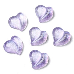 Lilac Translucent Resin Cabochons, Glitter Heart, Lilac, 15.5x16x6.5mm