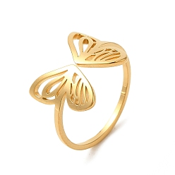 Golden 304 Stainless Steel Open Cuff Ring, Hollow Butterfly, Golden, US Size 6(16.5mm)