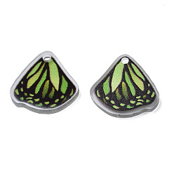 Light Green Printed Translucent Acrylic Pendants, Butterfly, Light Green, 15x15x2mm, Hole: 1.5mm