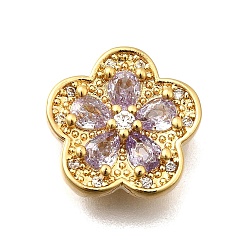 Лиловый Многожильные звенья из латуни с паве из кубического циркония, цветок, реальный 18 k позолоченный, сирень, 14x14x6.5 мм, отверстие : 1.8 мм