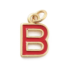 Letter B Стойки обшивки латунные подвески, с эмалью и кольцом для прыжков, без кадмия и без свинца, долговечный, реальный 18 k позолоченный, буквы, В письме, 11x12x1 мм, отверстие : 2.5 мм