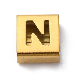 Letter N Ионное покрытие (ip) 304 квадратные подвески-слайдеры из нержавеющей стали, золотые, Письмо N, 9x8x4 мм, отверстие : 3.5x8.5 мм