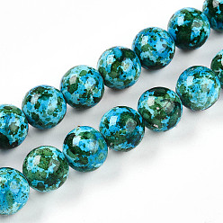 Темно-Голубой Синтетических нитей бирюзовые бусы, окрашеные, круглые, глубокое синее небо, 13x14 мм, отверстие : 1 мм, около 28 шт / нитка, 14.57'' (37 см)