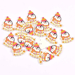 Penguin Christmas Themed Wooden Buttons, 2-Hole, Garment Accessories, Penguin, 30~35mm, 25pcs/bag