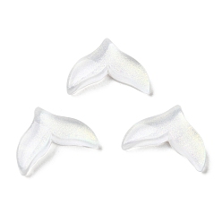 White K9 Glass Cabochons, with Glitter Powder, Fish Tail, White, 8.8x12x2.5mm