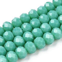 Vert De Mer Clair Perles de verre opaques de couleur unie, facette, rondelle, vert de mer clair, 2.3~2.7x1.5mm, Trou: 0.4mm, Environ 150~160 pcs/chapelet, 11.42~12.2 pouce (29~31 cm)