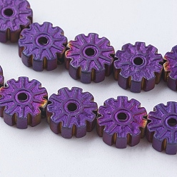Purple Plated Vacuum Plating Electroplate Non-magnetic Synthetic Hematite Beads Strands, Frosted, Grade A, Snowflake, Purple Plated, 6x2.5~3mm, Hole: 1mm, about 66pcs/strand, 15.7 inch(40cm)