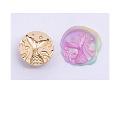 Mermaid Golden Tone Wax Seal Brass Stamp Head, for Invitations, Envelopes, Gift Packing, Mermaid, 25x25mm