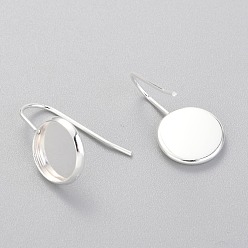 Silver 304 Stainless Steel Earring Hooks, Flat Round, Silver, Tray: 10mm, 20x12mm, 21 Gauge, Pin: 0.7mm