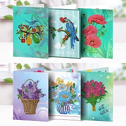 Mixed Color DIY Flower & Bird Diamond Painting Greeting Card Kits, including Paper Card, Paper Envelope, Resin Rhinestones, Diamond Sticky Pen, Tray Plate and Glue Clay, Mixed Color, Paper: 180x260mm, 6 patterns, 1pc/pattern, 6pcs