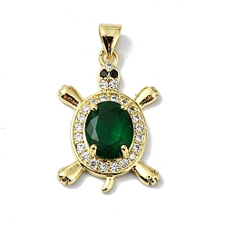 Зеленый Покрытие стойки настоящее 18k позолоченное латунное микро-паве подвески из кубического циркония, со стеклом, долговечный, без свинца и без кадмия, черепаха, зелёные, 24x16.5x5.5 мм, отверстие : 3x3.5 мм