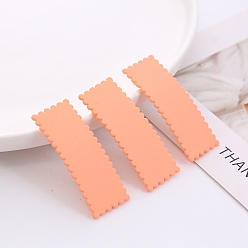 Light Salmon Frosted Plastic Snap Hair Clips, with Metal Clip, for Women and Girls, Waved Rectangle, Light Salmon, 55x20mm