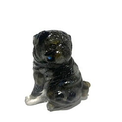 Labradorite Resin Dog Figurines, with Natural Labradorite Chips inside Statues for Home Office Decorations, 50x35x55mm