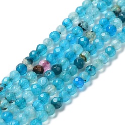 Sky Blue Natural Agate Beads Strands, Faceted Round, Dyed & Heated, Sky Blue, 3.7~4x3.9~4.3mm, Hole: 0.8mm, about 89~93pcs/strand, 13.98''(35.5cm)