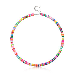 type 7 Colorful Soft Clay Choker Necklace for Women, Fashionable 6mm Round Disc Neck Chain Jewelry