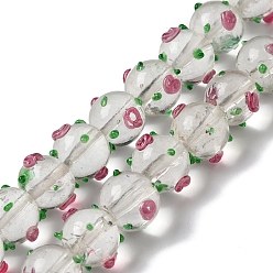 Clear Handmade Bumpy Lampwork Beads Strands, with Enamel, Round, Clear, 11.5~13.5x13.5~14x13~13.5mm, Hole: 1.5mm, about 33pcs/strand, 15.16''(38.5cm)