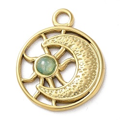 Амазонит Вакуумное покрытие pvd 316 подвески из нержавеющей стали, с натуральным амазонитом, плоско-круглые, реальный 18 k позолоченный, 24.5x20x3.5 мм, отверстие : 2.7 мм