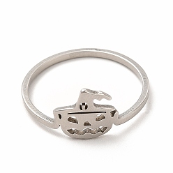 Platinum 304 Stainless Steel Halloween Pumpkin Finger Ring for Women, Stainless Steel Color, Inner Diameter: 18mm