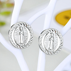 Round halo Abstract leaf alloy earrings with Virgin Mary ear studs - Unique, Stylish, Religious.