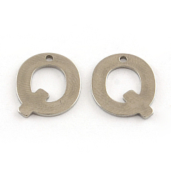 Letter Q 201 Stainless Steel Letter Charms, Letter.Q, 11x5.5~12x0.5mm, Hole: 1mm