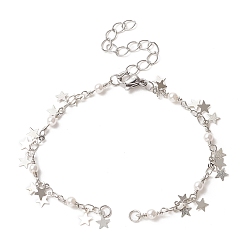 Silver Brass Star Charms Chain Bracelet Making, with Lobster Clasp, for Link Bracelet Making, Silver, 6-1/4 inch(16cm)