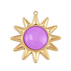 Фиолетовый 304 подвески из нержавеющей стали, солнце, с стеклянного шарика, вакуумное покрытие pvd, реальный 18 k позолоченный, фиолетовые, 56x52x7 мм, отверстие : 2.5 мм
