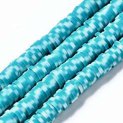 Sky Blue Handmade Polymer Clay Beads Strands, for DIY Jewelry Crafts Supplies, Heishi Beads, Disc/Flat Round, Sky Blue, 6x0.5~1mm, Hole: 1.8mm, about 320~447pcs/strand, 15.75 inch~16.14 inch(40~41cm)