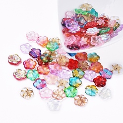 Mixed Color Czech Glass Beads, Transparent/Imitation Opalite /Electroplated/Gold Inlay Color/Dyed, Flower, Mixed Color, 14x4mm, Hole: 1mm, about 117~123pcs/bag
