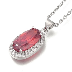 Светло-Вишневый 304 из нержавеющей стали кабель цепи ожерелья, Овальные подвески из латуни с прозрачным кубическим цирконием, платины и нержавеющая сталь цвет, светло-вишневый, 17.52 дюйм (44.5 см)