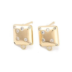 Real 18K Gold Plated Brass Micro Pave Cubic Zirconia Stud Earring Findings, Square, Real 18K Gold Plated, 13x10.5mm, Hole: 1.2mm, Pin: 0.8mm