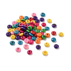 Mixed Color Spray Painted Rondelle Wood Beads, Mixed Color, 6.5x3mm, Hole: 1.8mm