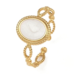 Белый Овальные 304 эмалированные манжеты из нержавеющей стали для женщин, ионное покрытие (ip), реальный 18 k позолоченный, белые, 11.5 мм, внутренний диаметр: регулируемый