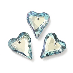 Light Blue Electroplated Glass Pendants, Back Plated, Faceted, Heart Charms, Light Blue, 17.5x14x5mm, Hole: 1.2mm