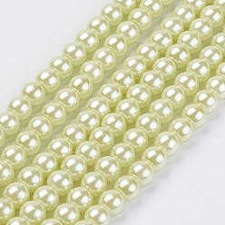 Verge D'or Pâle Brins de perles de verre teints écologiques, Grade a, ronde, cordon en coton fileté, verge d'or pale, 6mm, Trou: 1.2~1.5mm, Environ 70 pcs/chapelet, 15.7 pouce