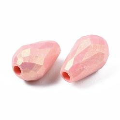 Pink Лакированные бусины из акрила , прорезиненный стиль, граненые, слеза, свет коралловый, 12x7.5 мм, отверстие : 2 мм, Около 1580 шт / 500 г