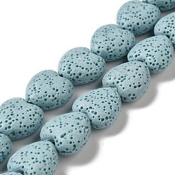 Pale Turquoise Natural Lava Rock Beads Strands, Dyed, Heart, Pale Turquoise, 14x13~13.5x7mm, Hole: 1.2mm, about 30pcs/strand, 16.14''(41~14.5cm)