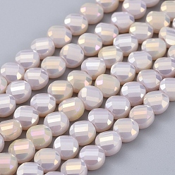 Thistle Electroplate Glass Beads Strands, Faceted, Flat Round, Full Rainbow Plated, Thistle, 6x4mm, Hole: 1.2mm, about 100pcs/Strand, 23.23 inch(59cm)