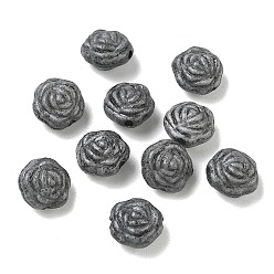 Black Vintage Handmade Porcelain Beads, Fancy Antique Glazed Porcelain, Rose, Black, 11x11x8mm, Hole: 1.8mm